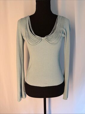 Armani Exchange Baby Blue Long-Sleeve Scoop Neck Top